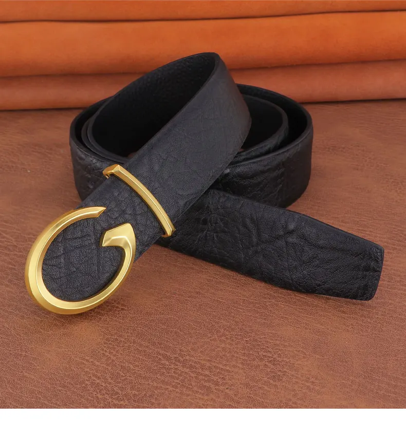 Men Designer Casual Fashion Smooth Buckle Leather belts High Quality Luxury Famous Brand young Jeans Coffee Genuine Leather Belt