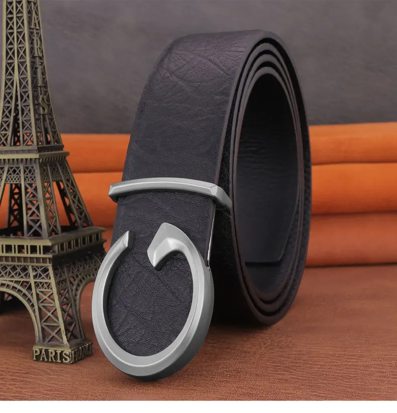 Men Designer Casual Fashion Smooth Buckle Leather belts High Quality Luxury Famous Brand young Jeans Coffee Genuine Leather Belt