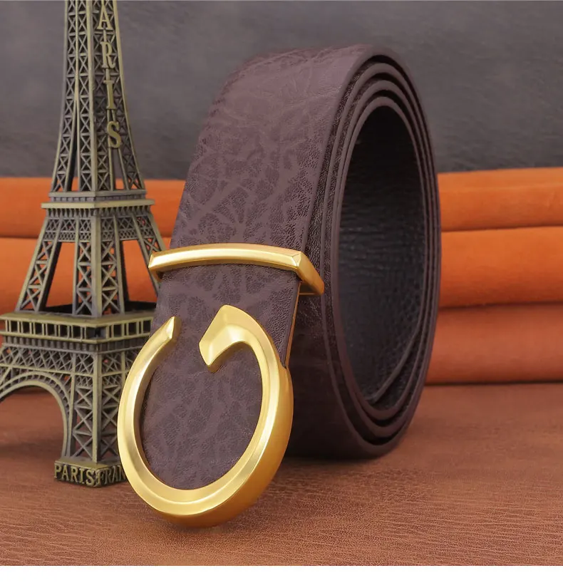 Men Designer Casual Fashion Smooth Buckle Leather belts High Quality Luxury Famous Brand young Jeans Coffee Genuine Leather Belt