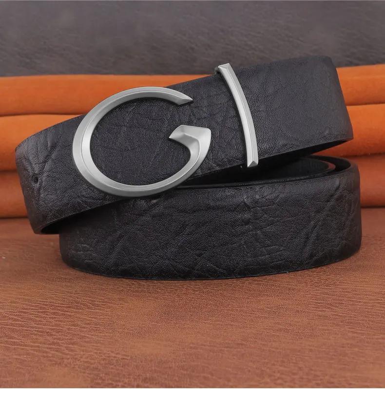 Men Designer Casual Fashion Smooth Buckle Leather belts High Quality Luxury Famous Brand young Jeans Coffee Genuine Leather Belt