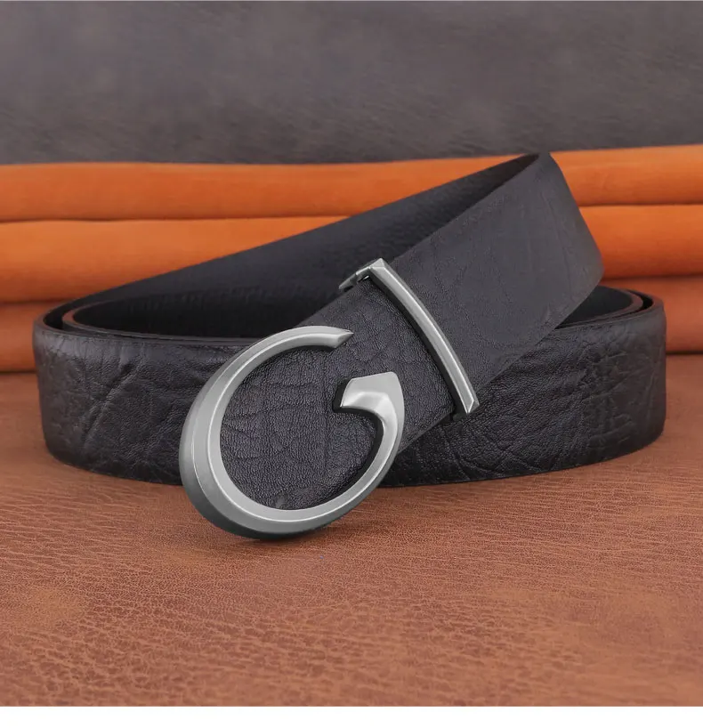 Men Designer Casual Fashion Smooth Buckle Leather belts High Quality Luxury Famous Brand young Jeans Coffee Genuine Leather Belt
