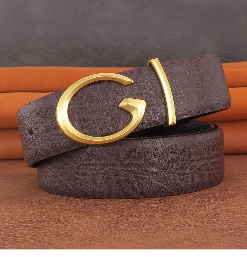 Men Designer Casual Fashion Smooth Buckle Leather belts High Quality Luxury Famous Brand young Jeans Coffee Genuine Leather Belt