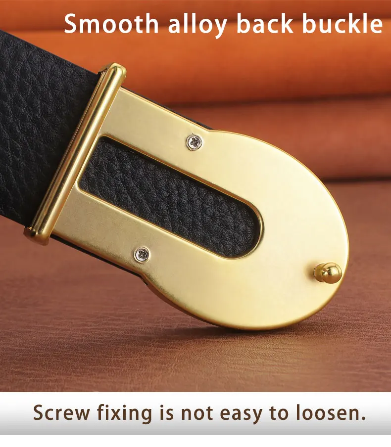 Men Designer Casual Fashion Smooth Buckle Leather belts High Quality Luxury Famous Brand young Jeans Coffee Genuine Leather Belt