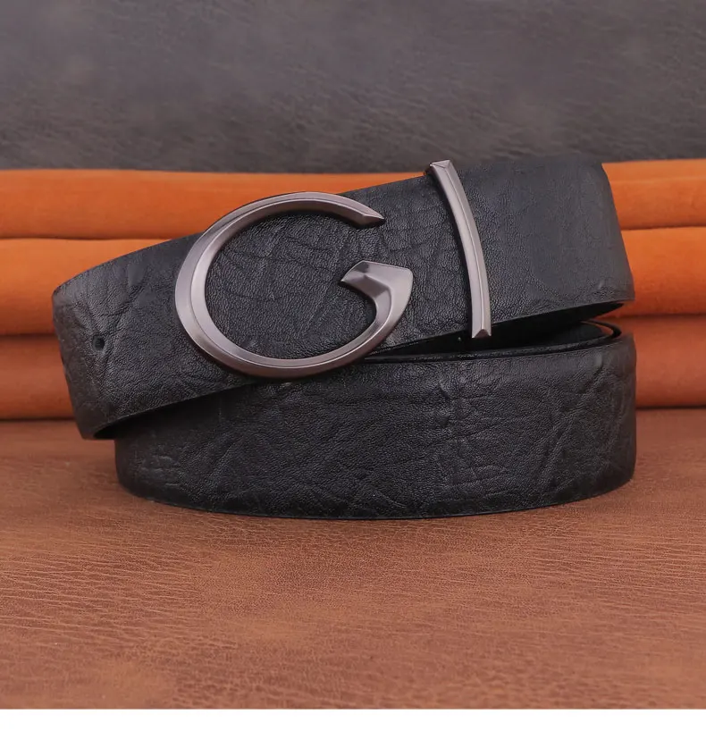 Men Designer Casual Fashion Smooth Buckle Leather belts High Quality Luxury Famous Brand young Jeans Coffee Genuine Leather Belt