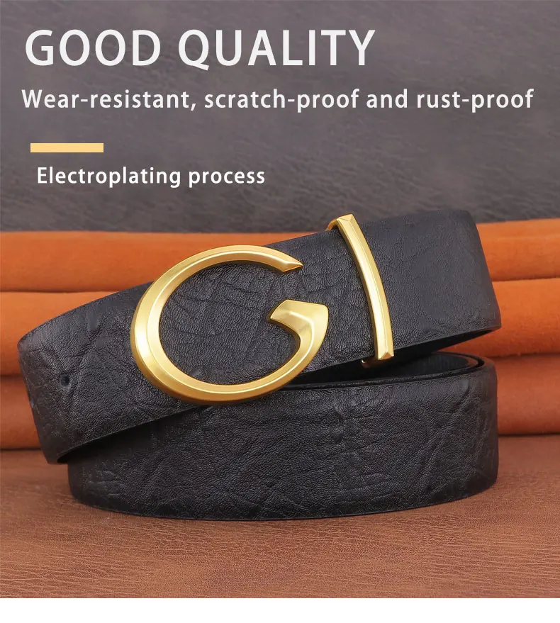 Men Designer Casual Fashion Smooth Buckle Leather belts High Quality Luxury Famous Brand young Jeans Coffee Genuine Leather Belt