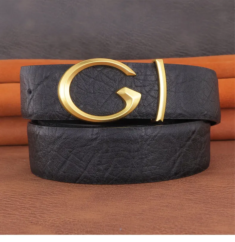 Men Designer Casual Fashion Smooth Buckle Leather belts High Quality Luxury Famous Brand young Jeans Coffee Genuine Leather Belt