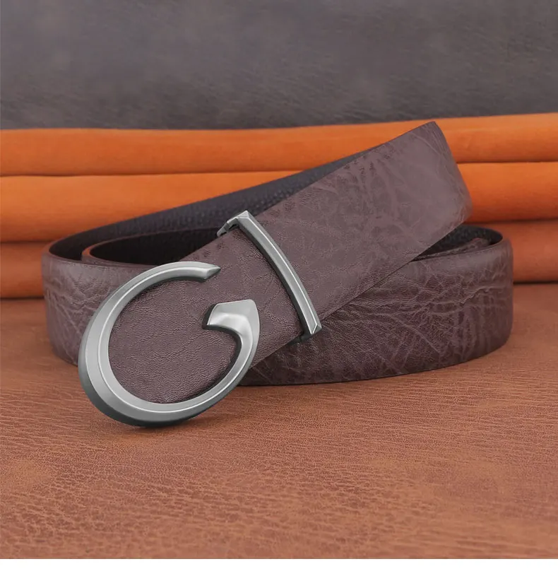 Men Designer Casual Fashion Smooth Buckle Leather belts High Quality Luxury Famous Brand young Jeans Coffee Genuine Leather Belt