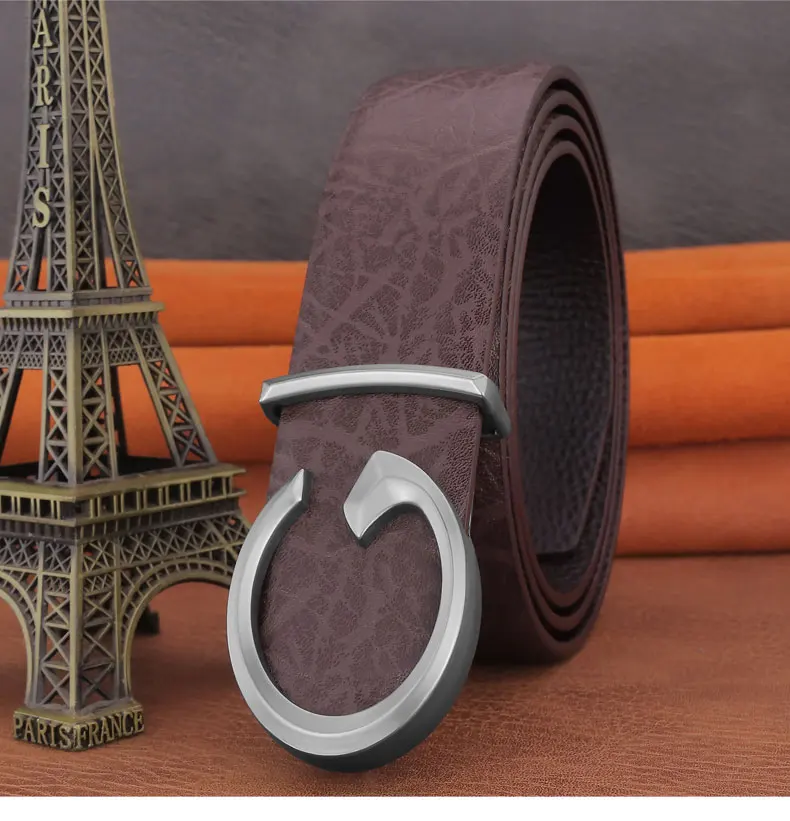 Men Designer Casual Fashion Smooth Buckle Leather belts High Quality Luxury Famous Brand young Jeans Coffee Genuine Leather Belt