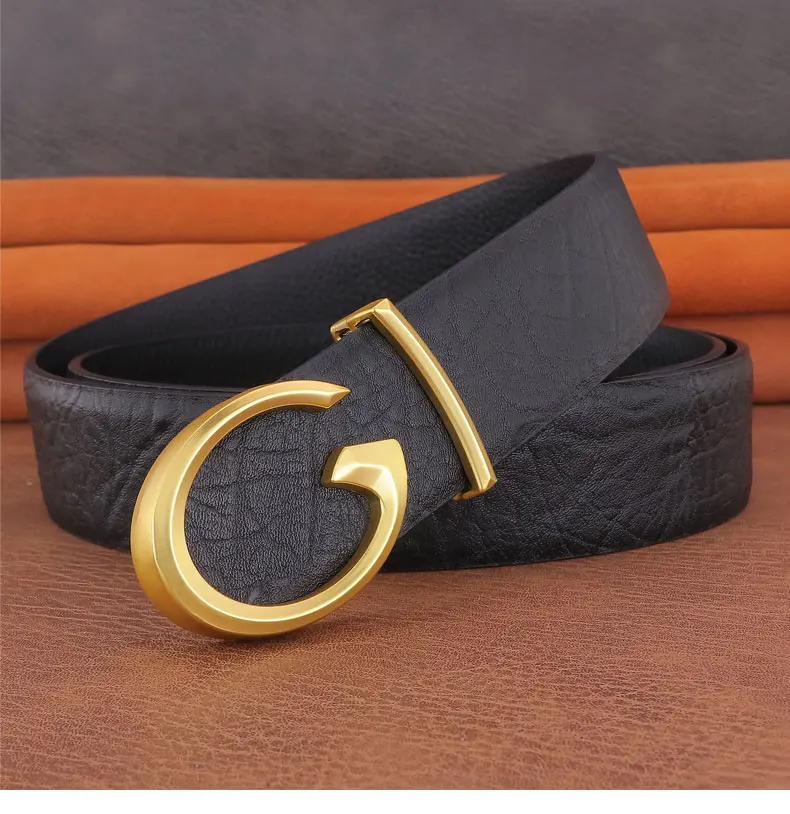 Men Designer Casual Fashion Smooth Buckle Leather belts High Quality Luxury Famous Brand young Jeans Coffee Genuine Leather Belt