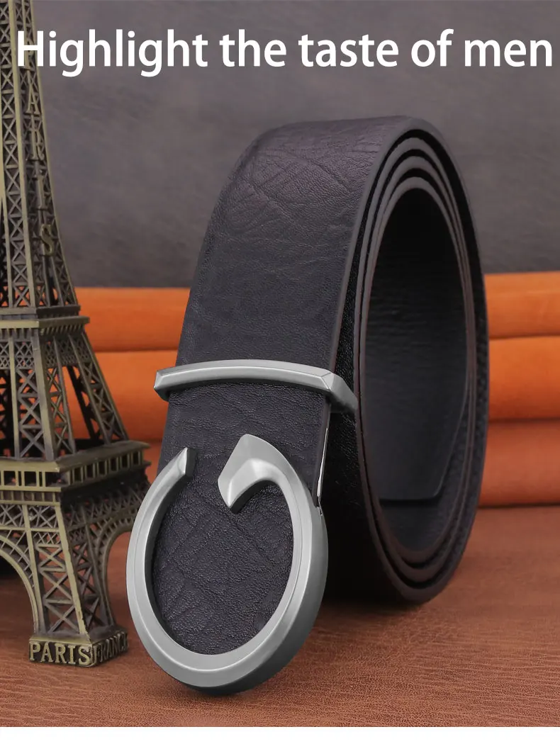 Men Designer Casual Fashion Smooth Buckle Leather belts High Quality Luxury Famous Brand young Jeans Coffee Genuine Leather Belt
