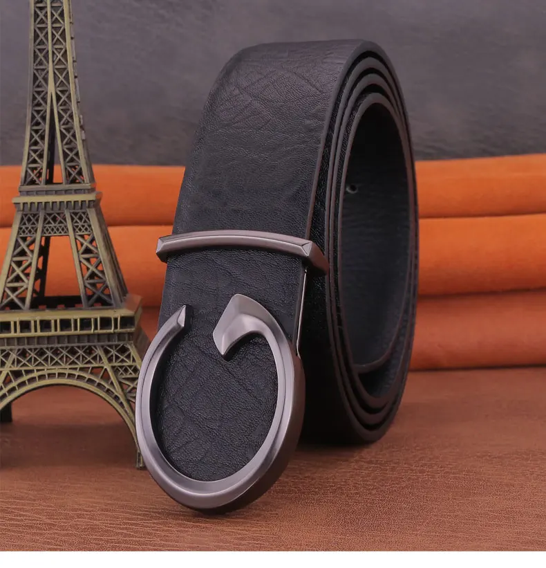 Men Designer Casual Fashion Smooth Buckle Leather belts High Quality Luxury Famous Brand young Jeans Coffee Genuine Leather Belt