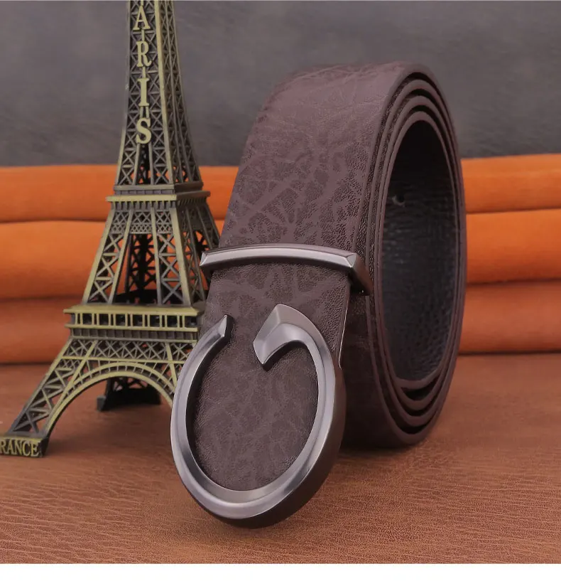 Men Designer Casual Fashion Smooth Buckle Leather belts High Quality Luxury Famous Brand young Jeans Coffee Genuine Leather Belt