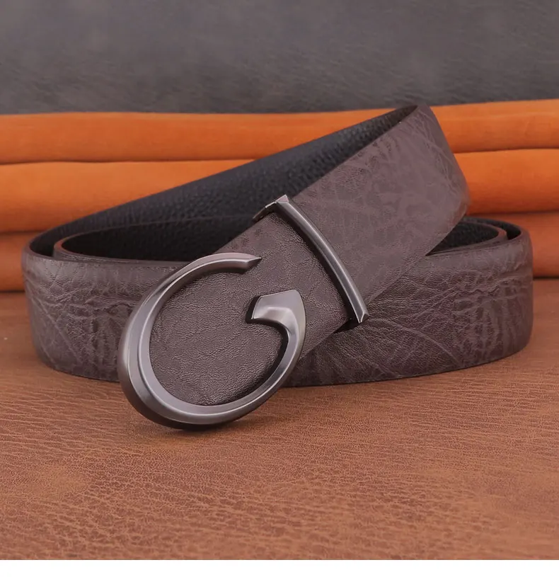 Men Designer Casual Fashion Smooth Buckle Leather belts High Quality Luxury Famous Brand young Jeans Coffee Genuine Leather Belt