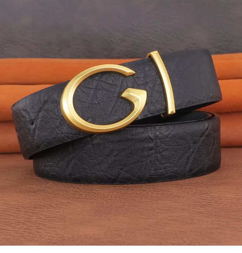Men Designer Casual Fashion Smooth Buckle Leather belts High Quality Luxury Famous Brand young Jeans Coffee Genuine Leather Belt