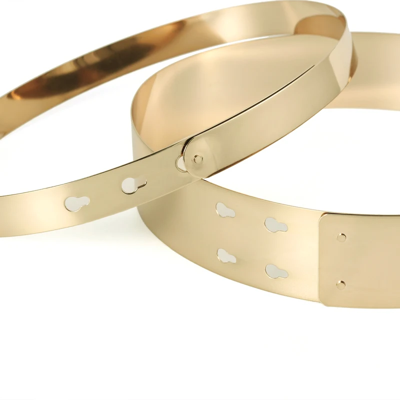 Womens Full Metal Mirror Gold Silver Plate Waist Belt Fashion Lady Female Skinny Belt Adjustable Waist Strap Belt for Dress