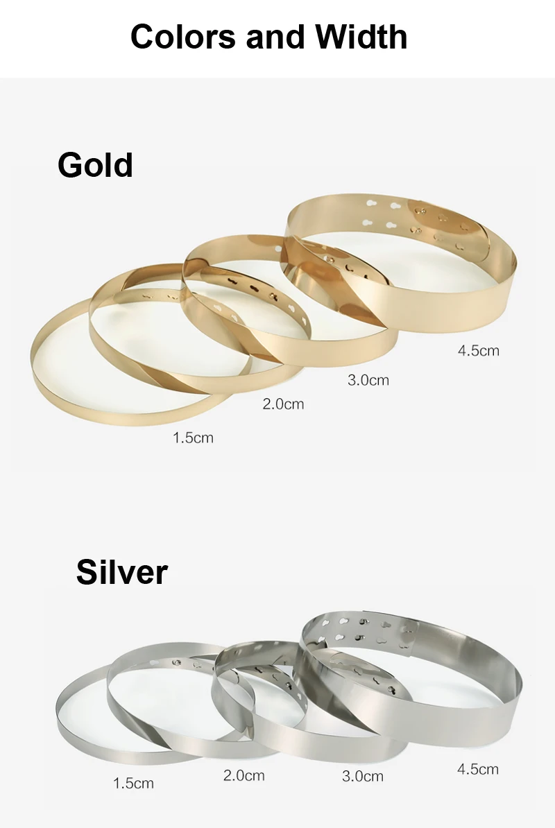 Womens Full Metal Mirror Gold Silver Plate Waist Belt Fashion Lady Female Skinny Belt Adjustable Waist Strap Belt for Dress