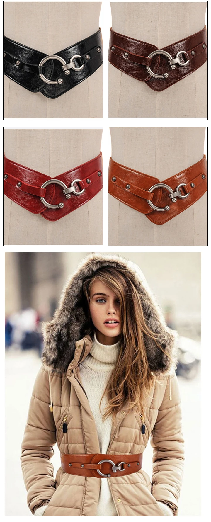 Maikun Wide Belts for Women Vintage Elastic Womens Belt Metal Hook Buckle