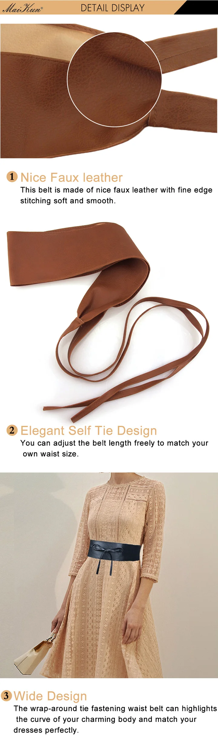 Boho Belt for Women Bowknot Faux Leather Wrap Around Obi Style Cinch Waistband Black Cummerbund Brown Women Belt