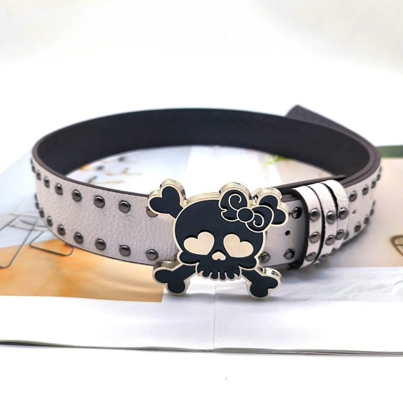 Women PU Belt Skull Buckle Waist Belt Subcultures Rivets Studded Waistband 2000s Jeans Pants Belt Hot Girl Waistband