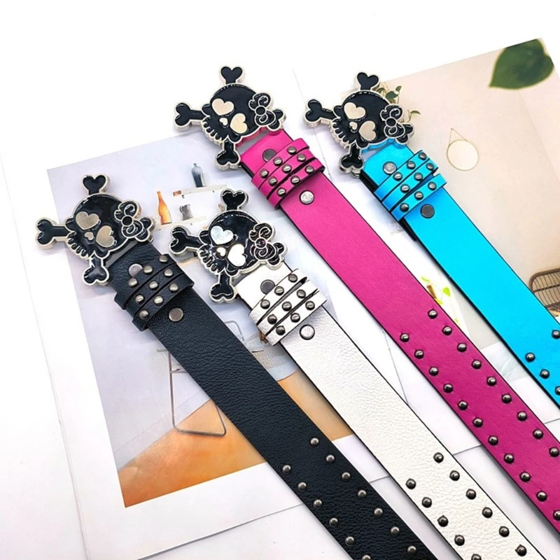 Women PU Belt Skull Buckle Waist Belt Subcultures Rivets Studded Waistband 2000s Jeans Pants Belt Hot Girl Waistband