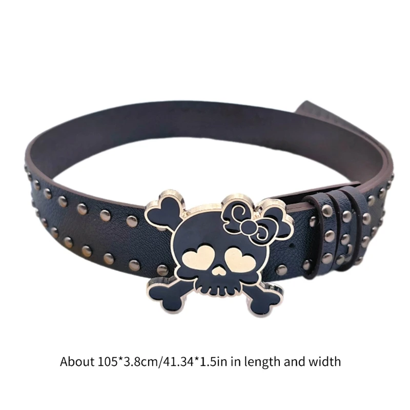 Women PU Belt Skull Buckle Waist Belt Subcultures Rivets Studded Waistband 2000s Jeans Pants Belt Hot Girl Waistband