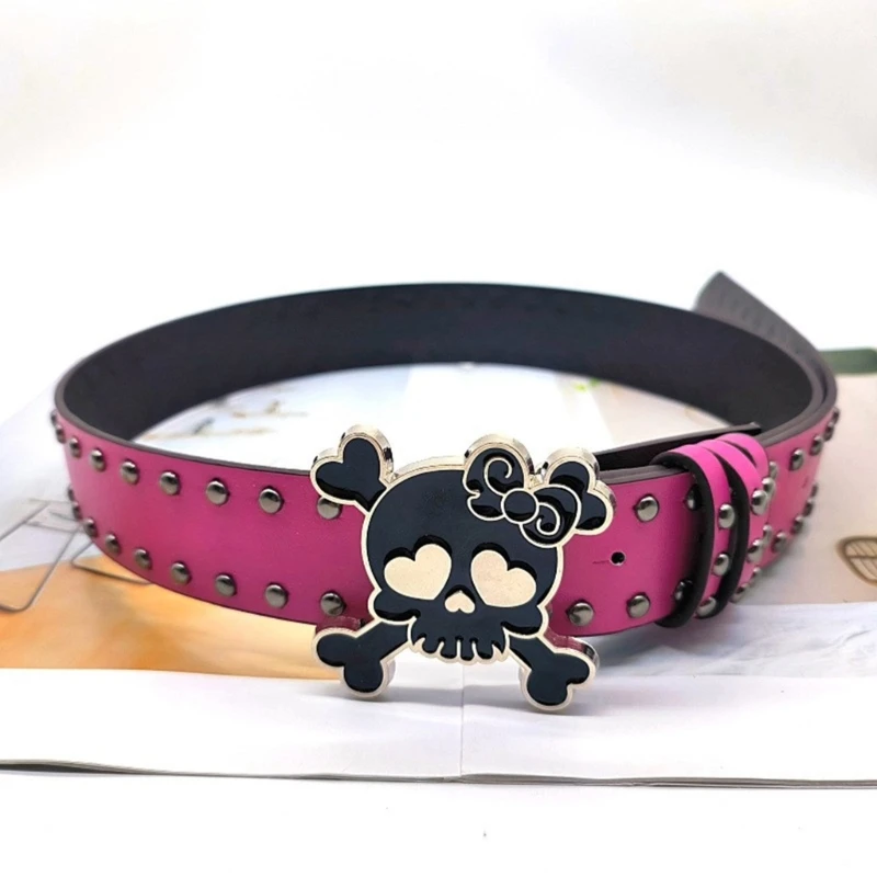 Women PU Belt Skull Buckle Waist Belt Subcultures Rivets Studded Waistband 2000s Jeans Pants Belt Hot Girl Waistband