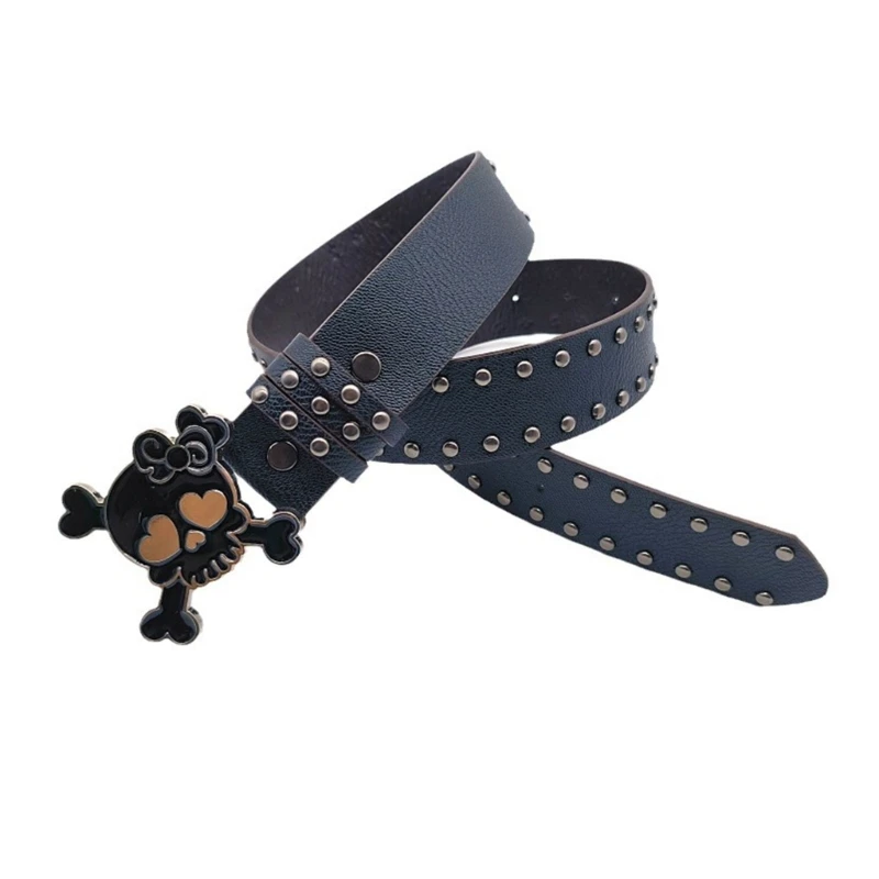 Women PU Belt Skull Buckle Waist Belt Subcultures Rivets Studded Waistband 2000s Jeans Pants Belt Hot Girl Waistband
