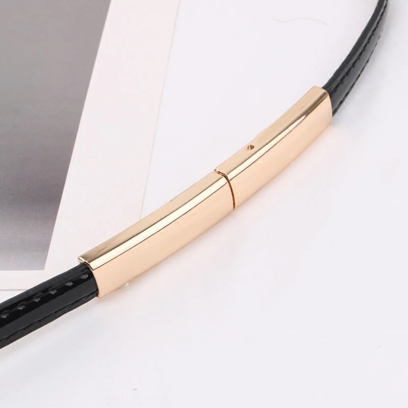 Fashion New Thin PU Leather Belt For Women Lady Gold Metal Buckle Adjustable Waistband Dress Coat Decoration Waist Straps