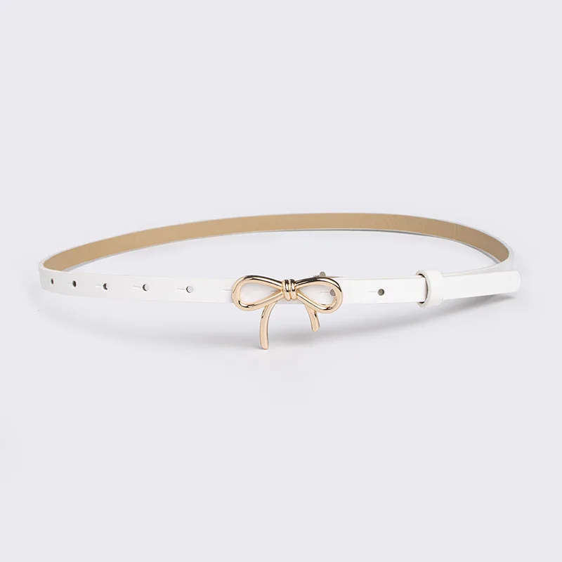 Women Fashionable Gold Silver Bowknot Buckle Belt PU Leather Thin Belt Casual Versatile Trend Jeans Ladies Waistband
