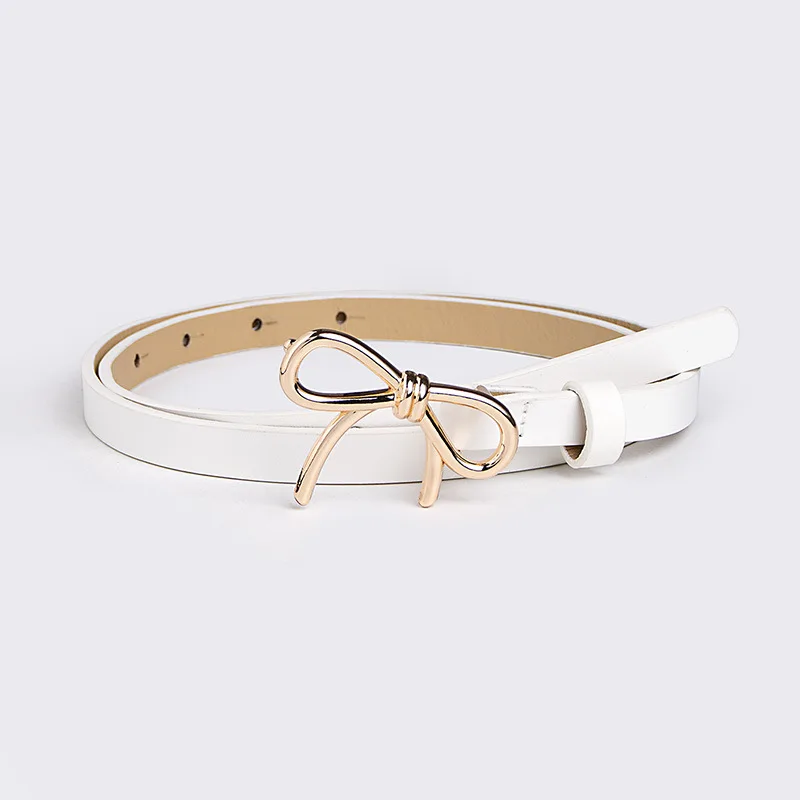 Women Fashionable Gold Silver Bowknot Buckle Belt PU Leather Thin Belt Casual Versatile Trend Jeans Ladies Waistband