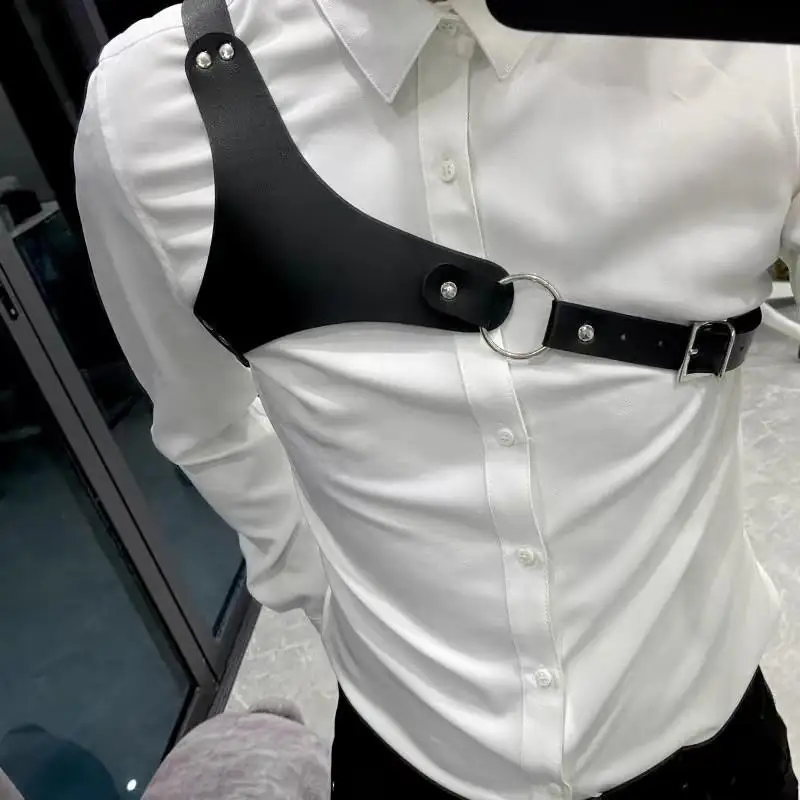 Fashion Men Leather Chest Harness Belt Lingerie Adjustable Leather Body Bondage Strap Punk Club Costume Clothing Accessories