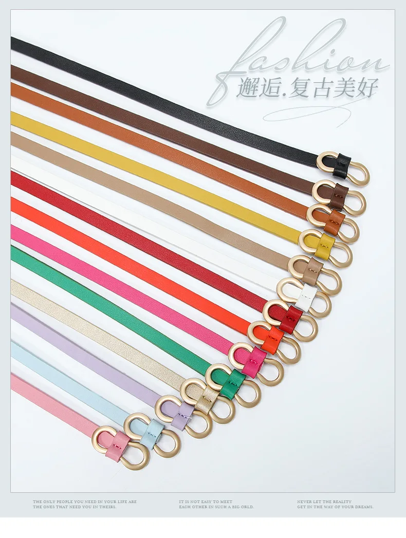 1x110cm Women Thin Belts PU Leather Simple Metal Buckle Belt Girls Dress Jean Pants Waistband Belt