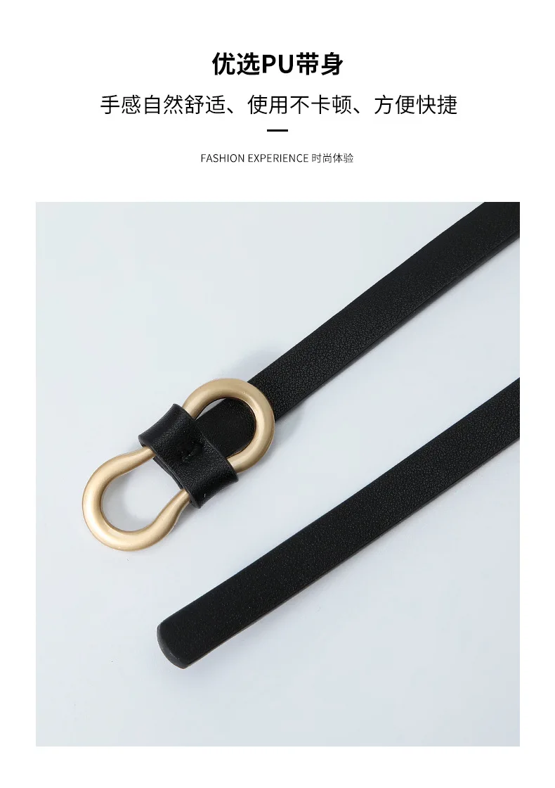 1x110cm Women Thin Belts PU Leather Simple Metal Buckle Belt Girls Dress Jean Pants Waistband Belt