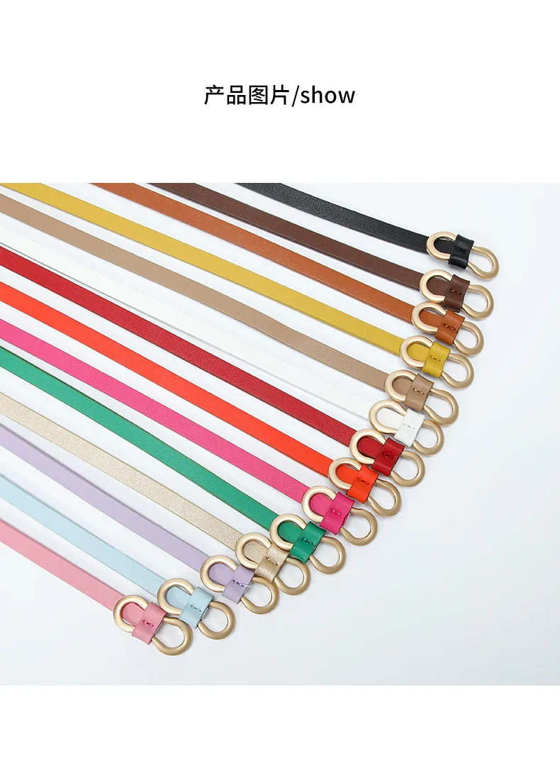 1x110cm Women Thin Belts PU Leather Simple Metal Buckle Belt Girls Dress Jean Pants Waistband Belt