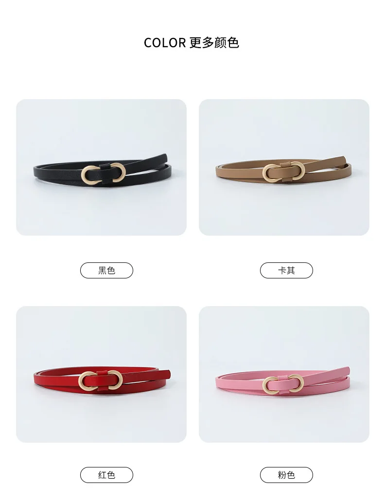 1x110cm Women Thin Belts PU Leather Simple Metal Buckle Belt Girls Dress Jean Pants Waistband Belt