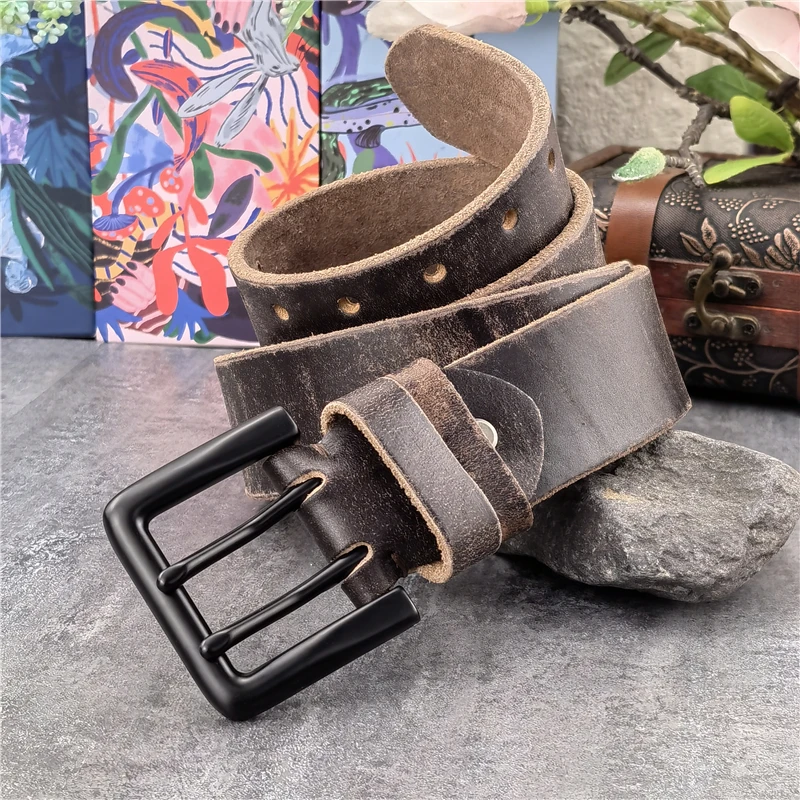 Double Pin Vintage Belt Buckle Super Wide 4.2CM Genuine Leather Men Belt Luxury Ceinture Homme Jeans Cinturon Mujer MBT0018