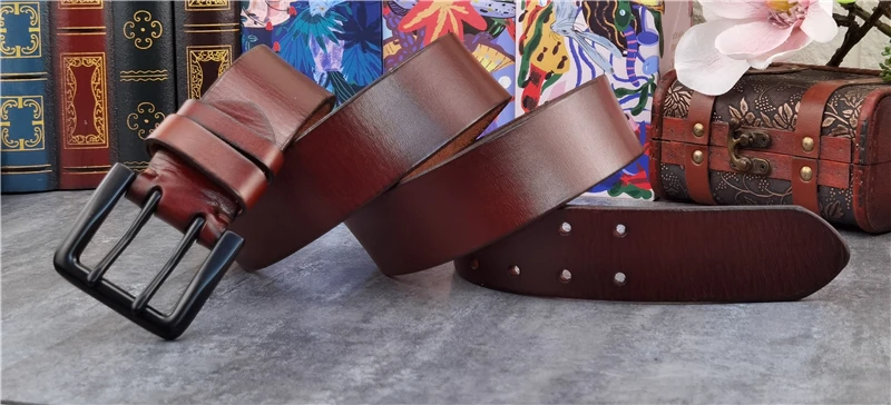 Double Pin Vintage Belt Buckle Super Wide 4.2CM Genuine Leather Men Belt Luxury Ceinture Homme Jeans Cinturon Mujer MBT0018