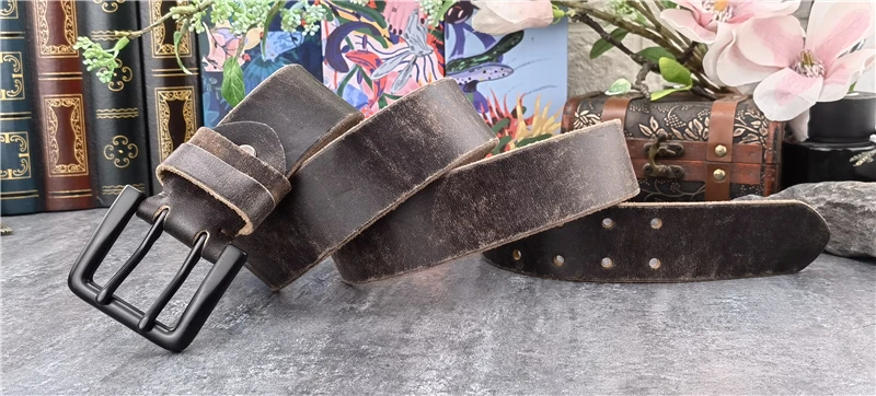 Double Pin Vintage Belt Buckle Super Wide 4.2CM Genuine Leather Men Belt Luxury Ceinture Homme Jeans Cinturon Mujer MBT0018