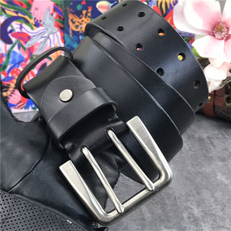 Double Pin Vintage Belt Buckle Super Wide 4.2CM Genuine Leather Men Belt Luxury Ceinture Homme Jeans Cinturon Mujer MBT0018