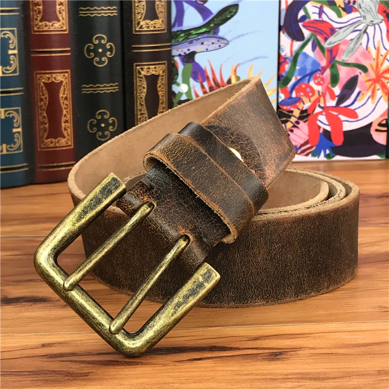 Double Pin Vintage Belt Buckle Super Wide 4.2CM Genuine Leather Men Belt Luxury Ceinture Homme Jeans Cinturon Mujer MBT0018
