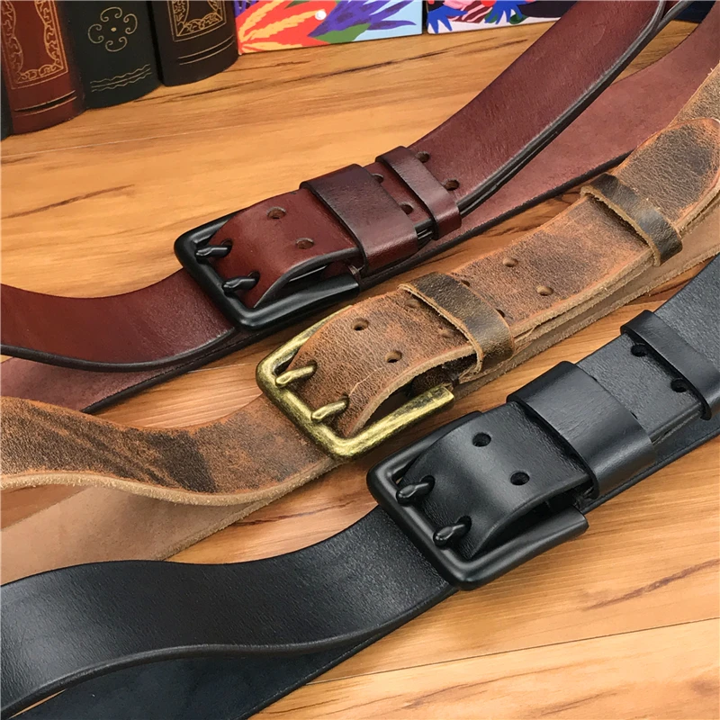 Double Pin Vintage Belt Buckle Super Wide 4.2CM Genuine Leather Men Belt Luxury Ceinture Homme Jeans Cinturon Mujer MBT0018