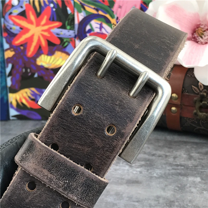 Double Pin Vintage Belt Buckle Super Wide 4.2CM Genuine Leather Men Belt Luxury Ceinture Homme Jeans Cinturon Mujer MBT0018