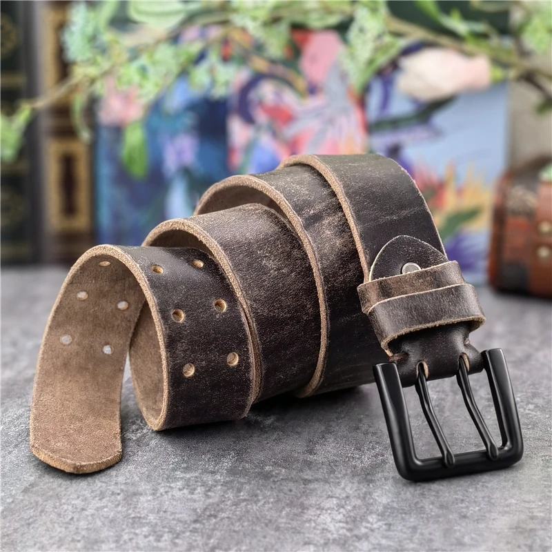 Double Pin Vintage Belt Buckle Super Wide 4.2CM Genuine Leather Men Belt Luxury Ceinture Homme Jeans Cinturon Mujer MBT0018