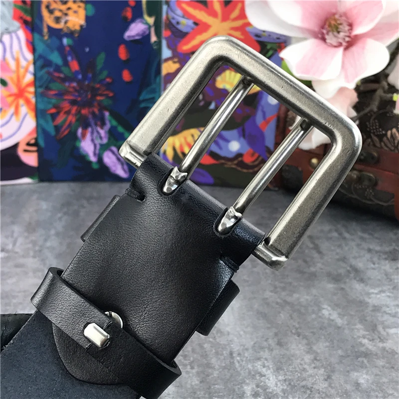 Double Pin Vintage Belt Buckle Super Wide 4.2CM Genuine Leather Men Belt Luxury Ceinture Homme Jeans Cinturon Mujer MBT0018