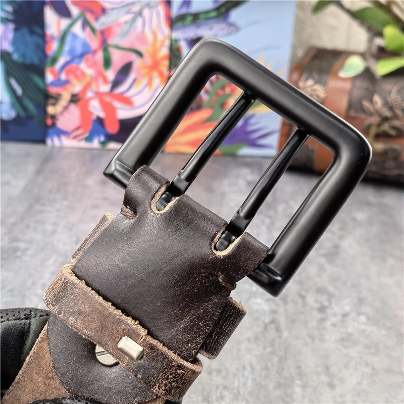 Double Pin Vintage Belt Buckle Super Wide 4.2CM Genuine Leather Men Belt Luxury Ceinture Homme Jeans Cinturon Mujer MBT0018