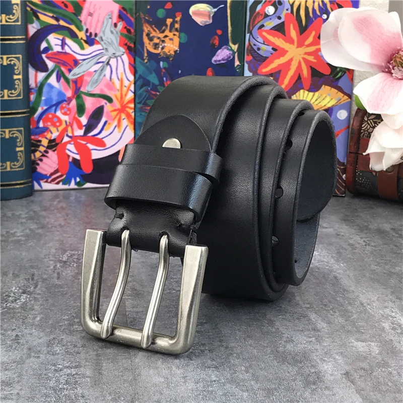 Double Pin Vintage Belt Buckle Super Wide 4.2CM Genuine Leather Men Belt Luxury Ceinture Homme Jeans Cinturon Mujer MBT0018