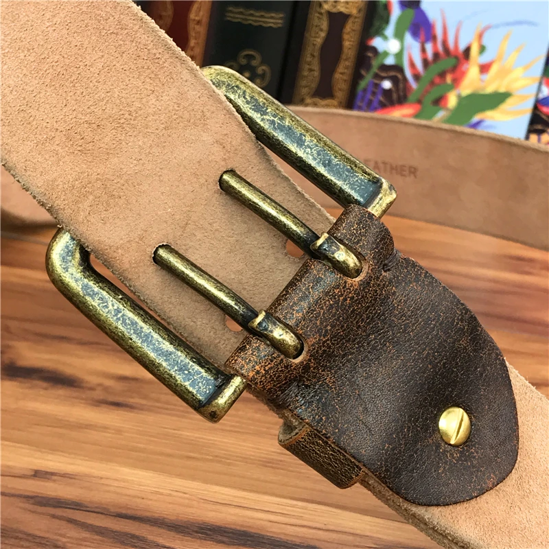 Double Pin Vintage Belt Buckle Super Wide 4.2CM Genuine Leather Men Belt Luxury Ceinture Homme Jeans Cinturon Mujer MBT0018