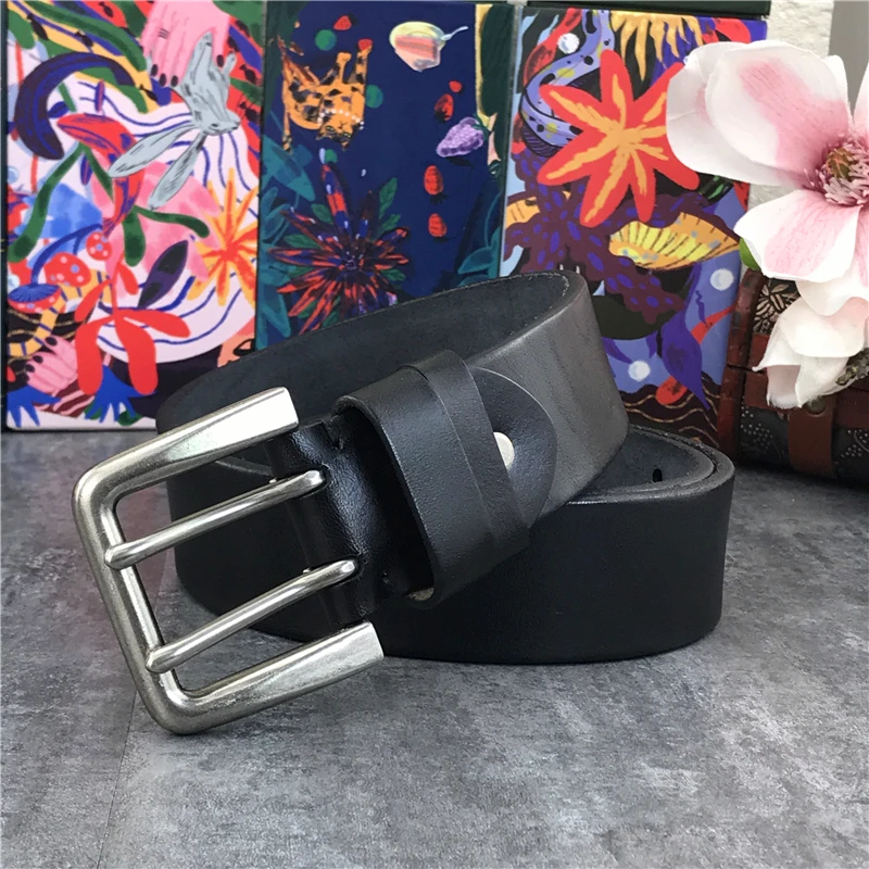 Double Pin Vintage Belt Buckle Super Wide 4.2CM Genuine Leather Men Belt Luxury Ceinture Homme Jeans Cinturon Mujer MBT0018