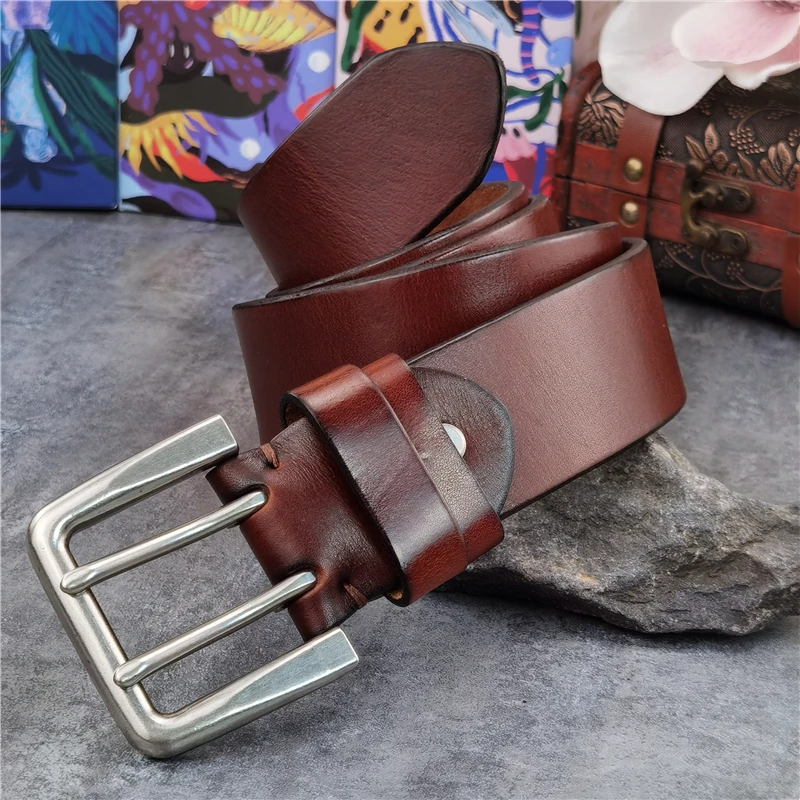 Double Pin Vintage Belt Buckle Super Wide 4.2CM Genuine Leather Men Belt Luxury Ceinture Homme Jeans Cinturon Mujer MBT0018