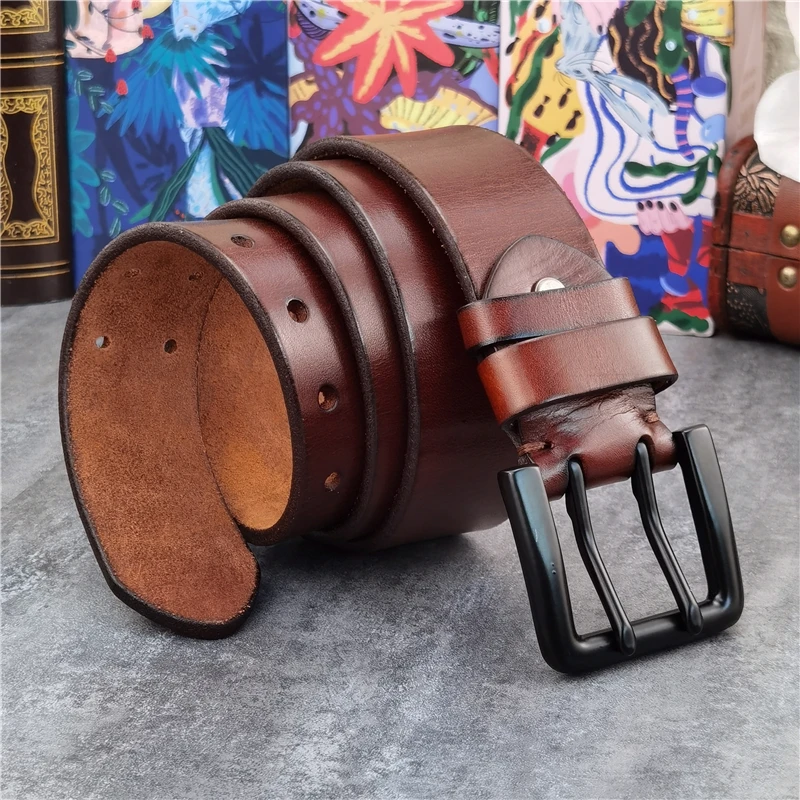 Double Pin Vintage Belt Buckle Super Wide 4.2CM Genuine Leather Men Belt Luxury Ceinture Homme Jeans Cinturon Mujer MBT0018